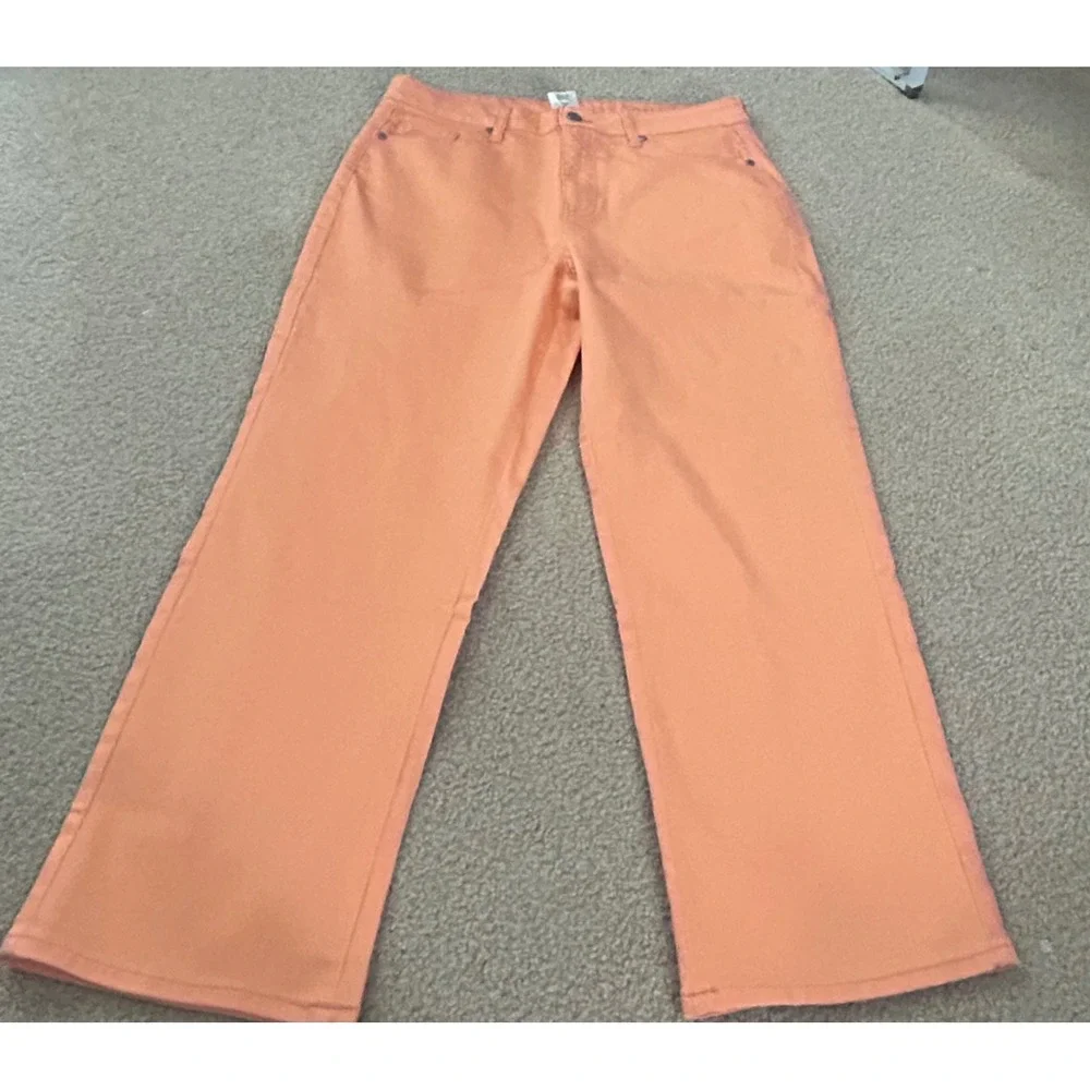 Blair Peach Orange Wide Leg Cropped Jeans Pants Womens Size‎ 14PS